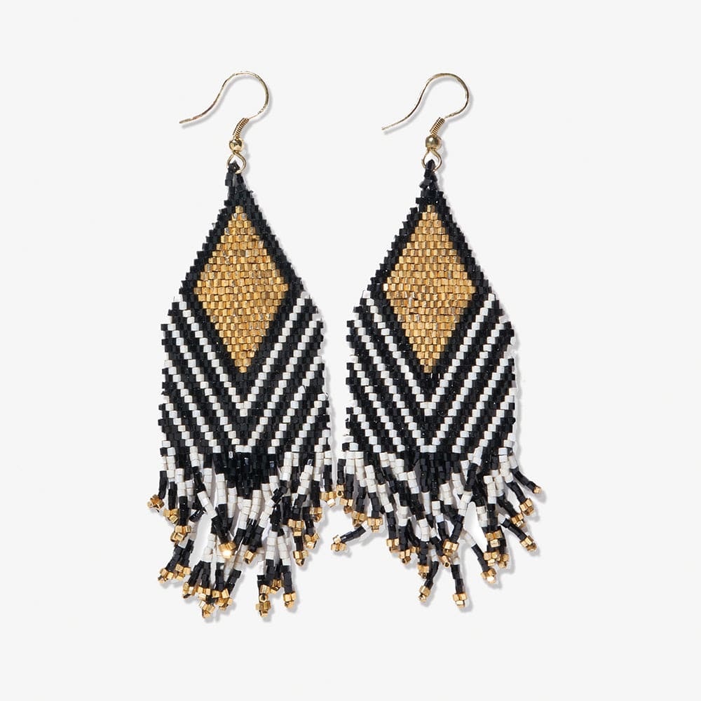 INK+ALLOY Black, Gold & White Beaded Fringe Earrings